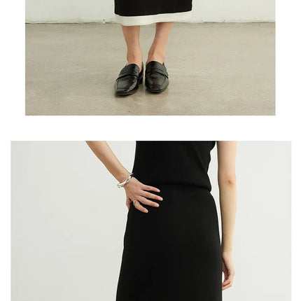 SuyaDream, Women Long Skirt, 32.4%Sheep Wool, Solid Woolen Knitted Skirts, 2024 Autumn Winter Warm Under Dress, Grey, Khaki PlatiNum