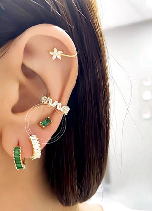925 Sterling Silver Needle Green Zircon Gold Earrings Heart Hoop Earrings for Women Delicate Stud Earrings Luxury Jewelry Gifts PlatiNum