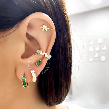 925 Sterling Silver Needle Green Zircon Gold Earrings Heart Hoop Earrings for Women Delicate Stud Earrings Luxury Jewelry Gifts PlatiNum