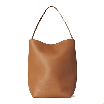 Grande borsa a secchiello morbida in pelle martellata, con tracolla lunga e sottile, borsa tote spaziosa per lavoro e shopping quotidiano