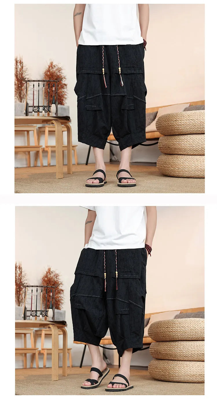 Pantaloncini Estivi da Uomo Taglie Forti in Cotone Comodi Stile Cinese Vintage Moda Casual Sportivi a Lanterna Taglie Grandi fino alla 8XL