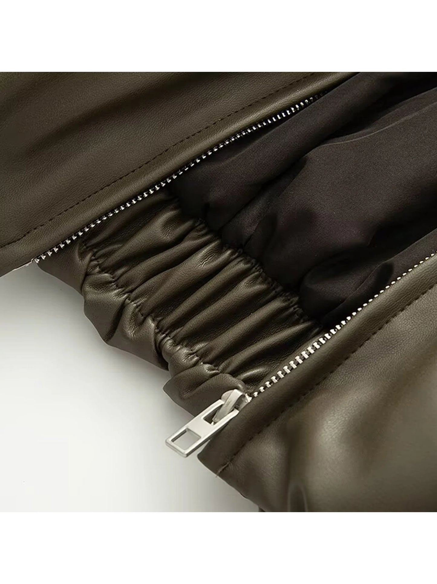 Women Green Leather Cropped Jacket Coat Vintage Streetwear Motorcycle Mustang Jacket 2000s Vintage Warm Thicke Outerwear Autumn