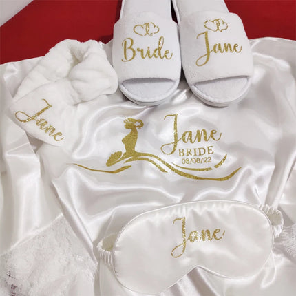 Nome della data personalizzato Abito kimono da sposa Donna Sposa Abiti da damigella d'onore Accappatoio dal design originale per addio al nubilato