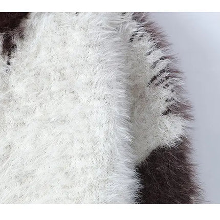 Autumn Winter Men's Casual Warm Fake mink fur Retro Knitted Sweater Round Neck Knitting Pullover Sweater