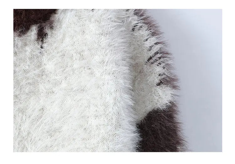 Autumn Winter Men's Casual Warm Fake mink fur Retro Knitted Sweater Round Neck Knitting Pullover Sweater