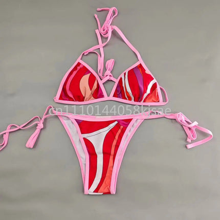 Set Bikini Rosso da Donna dal Design Classico, Costume da Bagno di Marca alla Moda con Fascia per Capelli platinumshop