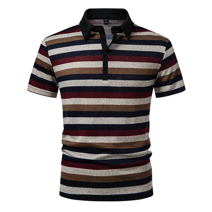 Men's Summer Short Sleeve Polo Shirts, Striped Lapel Collar T-shirts, T19