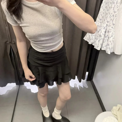 ETJ 2025 Sommer Damen Neue Mode Sexy Hot Girl Stil Rüschen gestapelt Dekoration Rock Hose Kurze Mid-Waist