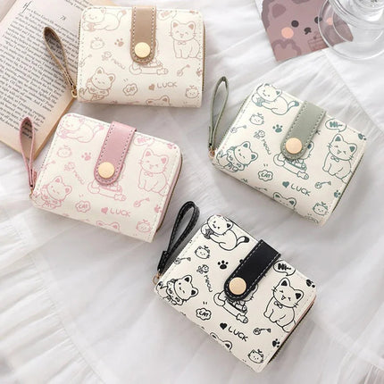 2026Cute Cat Wallets for Women Card Holder Small Purses with Zip Coin Pocket High Quality Square Hand Bags PlatiNum