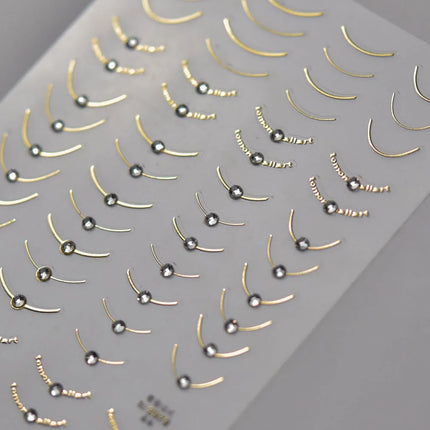 2pcs Set French Tip Nail Stickers Diamond Line 5D Gold Silver French Line Nail Art Stickers Crystal Curve Wave Strips Slider2028