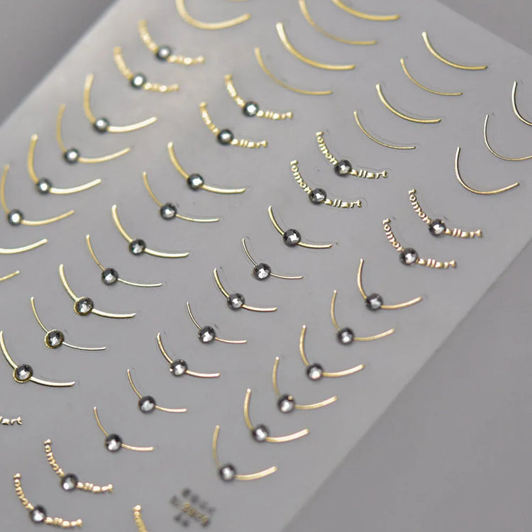 2pcs Set French Tip Nail Stickers Diamond Line 5D Gold Silver French Line Nail Art Stickers Crystal Curve Wave Strips Slider2028