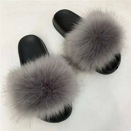 Fluffy Slippers for Women Soft Faux Fur Women's Summer Slippers Stylish Open Toe Sandals Comfy Fuzzy Indoor Outdoor Beach Shoes