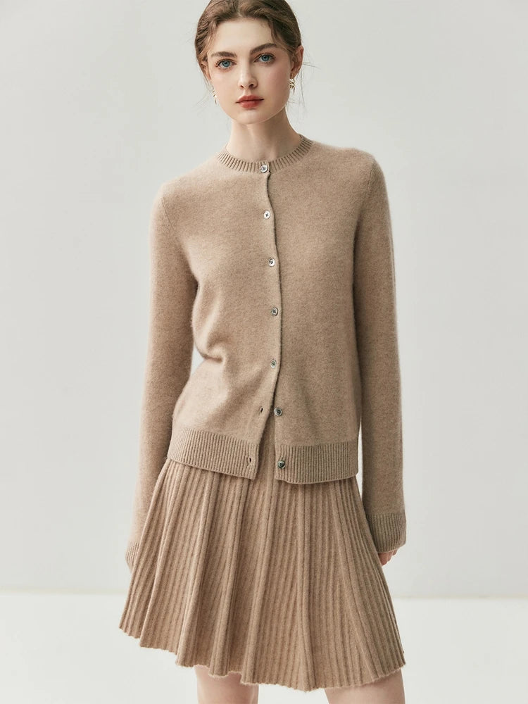 CHICUU Women's A-line Pleated Skirt 100% Cashmere Knit Mini Skirt Autumn Winter Preppy Style Above Knee Skirt Cashmere Knitwear PlatiNum
