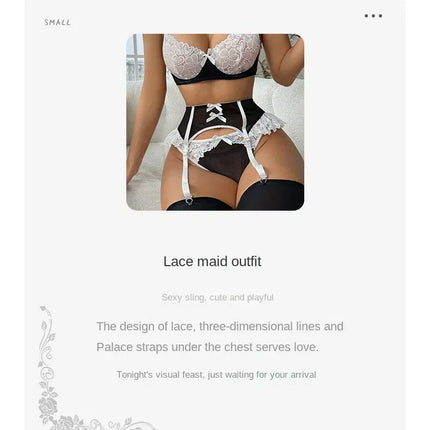 Pink See Through Lace Bra Panties with Garter Set Women's Sexy Lingerie Set Underwear Erotic Porn Costume Babydoll