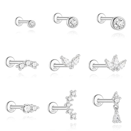 BOAKO 925 Sterling Silver Moissanite 2/3/4mm Round  For Woman 1 Piece geometric Piercing Earrings Party Wedding Fine Jewelry PlatiNum