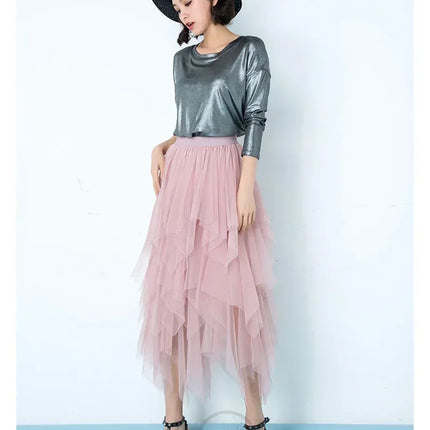 Tutu estivo gonna donna Harajuku Casual Tulle Bottom Jupe Femme Faldas moda vita alta Midi Mesh gonne abbigliamento donna Saia