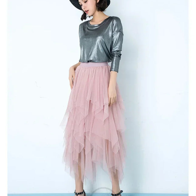 Tutu estivo gonna donna Harajuku Casual Tulle Bottom Jupe Femme Faldas moda vita alta Midi Mesh gonne abbigliamento donna Saia