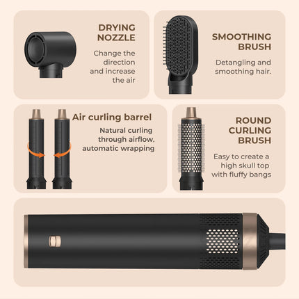 Multi-Functional 5-in-1 Hair Dryer Styler Hot Air Brush Detachable Round Paddle Comb Straighten And Curl Hair Home Styling Tool