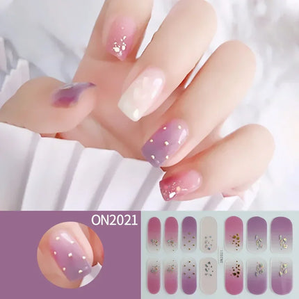 14Tips 3D Flowers Gradient Color Adhesive UV Gel Nail Stickers Fashionable Marble Pattern Nail Wraps DIY Manicure Arts Decals