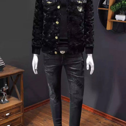 Winter Men Gold Mink Fur Thickened Sheepskin Water-Repellent One-Piece Collar Coat Mens Wool Trench Coat Manteau Homme Hiver