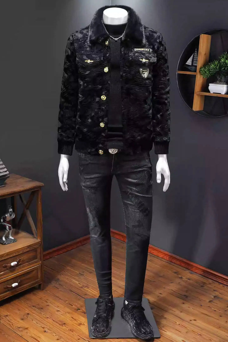 Winter Men Gold Mink Fur Thickened Sheepskin Water-Repellent One-Piece Collar Coat Mens Wool Trench Coat Manteau Homme Hiver