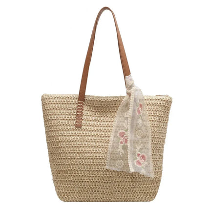 Large Capacity Summer Tote Bag, Women's Hand-Woven Shoulder Bag, Fresh Rural Style