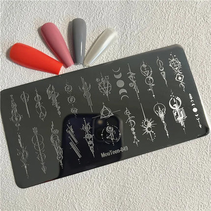 Gothic Cross Nail Stamping Plate Dark Rosary Cross Stainless Steel Punk Nail Art Stencil for DIY Manicure