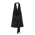 HH Abito Mini Estivo in Raso con Scollo all'Americana e Cintura da Donna 2026, Sexy Senza Maniche, Schiena Scoperta, Elegante con Laccetti Frontali, Vestito Corto da Festa platinumshop