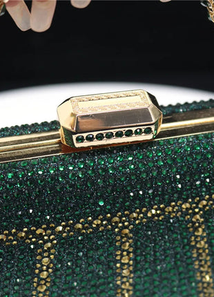 Popular In Nigeria Exquisite Evening Bags With Diamond Design Fashion Handle Clutch Rhinestone Embellished Long Chain Bag PlatiNum