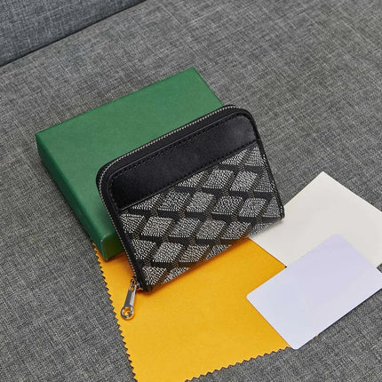 Portafoglio Quadrato Mini in Vera Pelle alla Moda per Uomo e Donna, Chiusura con Cerniera, Portatile, per Carte di Credito e Monete
