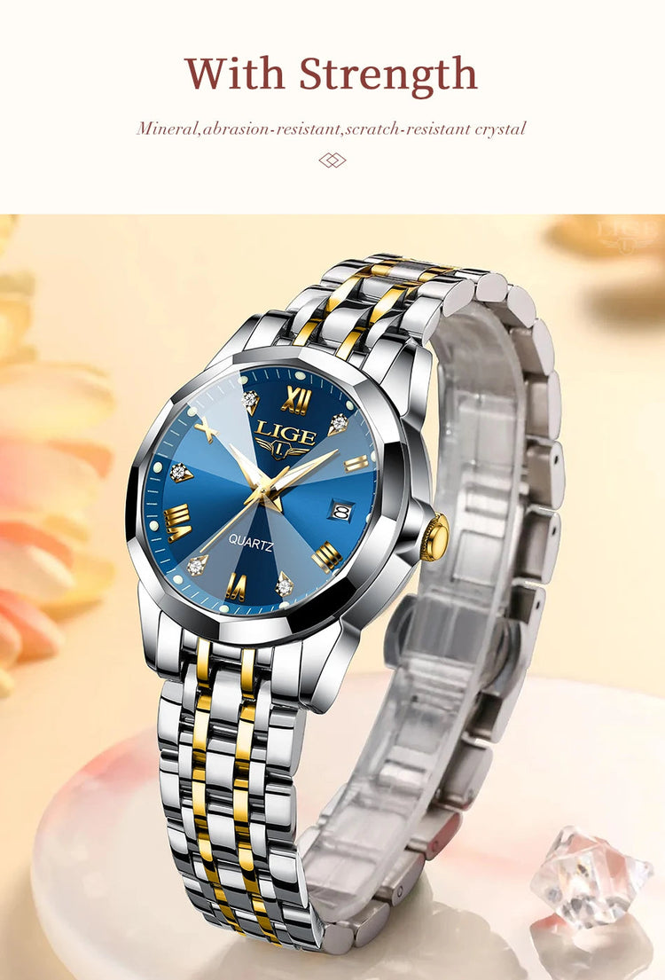 LIGE Orologio al Quarzo di Lusso per Donna, Elegante Bracciale Luminoso e Impermeabile, Regalo Ideale platinumshop