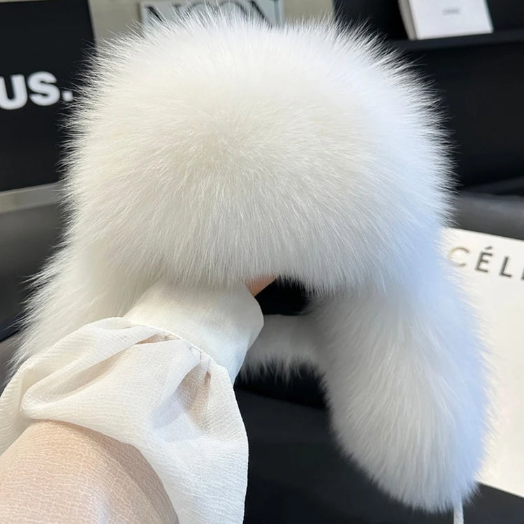 2026 100% Real Fox Fur Hats Women's Russian Ushanka Aviator Trapper Snow Skiing Hat Caps Earflap Winter Raccoon Fur Outerwear Ha