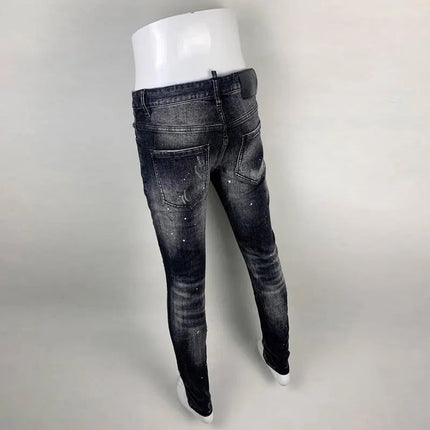 Street Fashion Men Jeans Retro Black Gray Elastic Slim Ripped Jeans Men High Quality Brand Designer Vintage Denim Pants Hombre PlatiNum