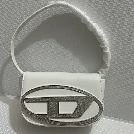 Borsa a Tracolla in Pelle PU Effetto Specchio Argento Lucido con Decorazione Ovale in Rilievo, Tracolla Staccabile, Mini Borsetta Futuristica da Donna