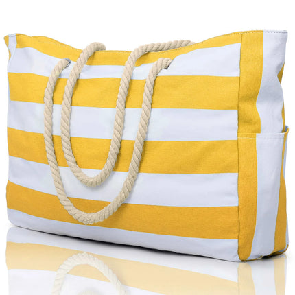 Striped zip-up outdoor travel and vacation bag, waterproof and sand-resistant canvas, convenient foldable beach bag-zmt