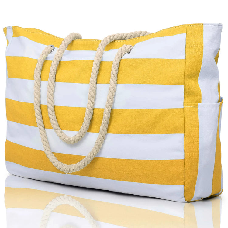 Borsa esterna con cerniera a righe per viaggi e vacanze all'aperto, tela impermeabile e resistente alla sabbia, comoda borsa da spiaggia pieghevole-zmt