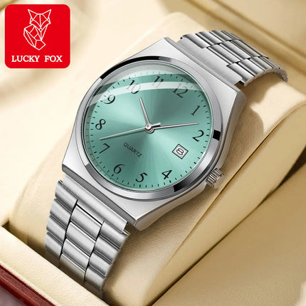 LUCKY FOX - Orologio da polso elegante e minimalista in acciaio inossidabile con quadrante nero - Cronometraggio preciso per tutti i giorni platinumshop