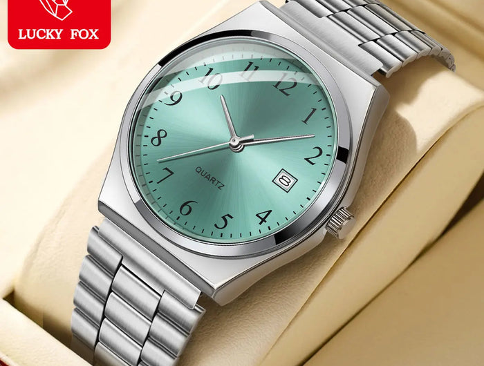 LUCKY FOX - Orologio da polso elegante e minimalista in acciaio inossidabile con quadrante nero - Cronometraggio preciso per tutti i giorni platinumshop