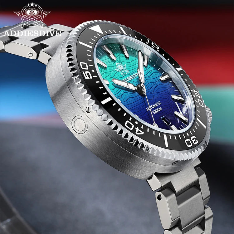 ADDIESDIVE 46mm Men Automatic Watch Sapphire Gradient Ice Hockey 1000m Dive Waterproof Mechanical Watch Ceramic Bezel Luminous