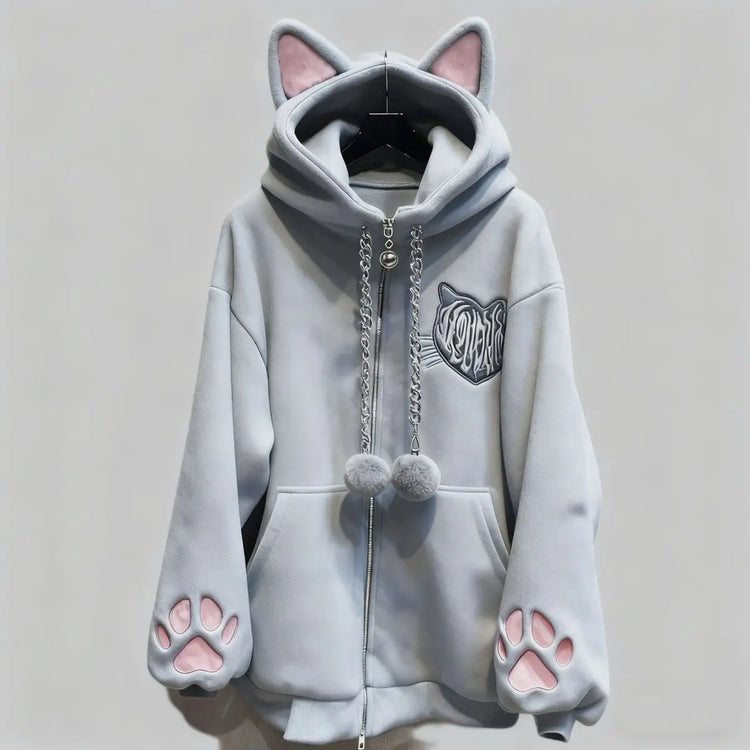 Thicked Women Jackets Cute Cat Ear Hooded Long Sleeve Punk Outerwear Fashion Casual Warm Coats 2025 Ropa Mujer Japanese Y2k Tops