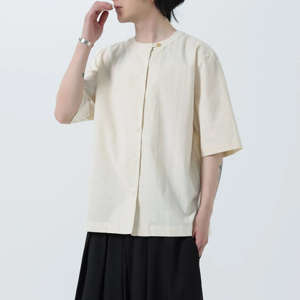 Camicie in Lino Stile Cinese per Uomo, Top Retrò Comodo Stile Tang, Camicie a Maniche Corte Tinta Unita per Kung Fu e Tai Chi
