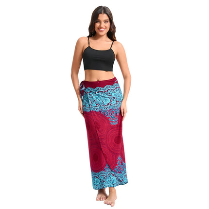 Abito da donna Boho Maxi Wrap Gonna lunga con allacciatura Abito da spiaggia Copricostume Abito vintage bohémien regolabile a vita alta in rayon platinumshop