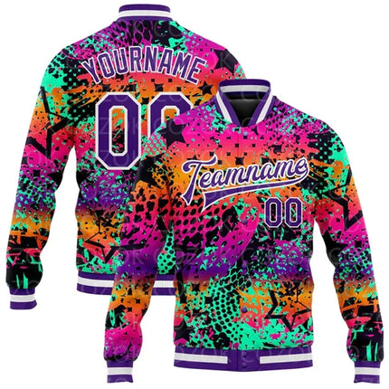Custom Skull 3D Printed Baseball Button Jacket Bomber Full-Snap Varsity Letterman Jacket