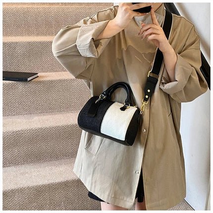 Patchwork Colorblock Mini Handbags For Women Denim Shoulder Cross Body Bags Casual Street Small Boston Bag 2025 Designer Purses PlatiNum