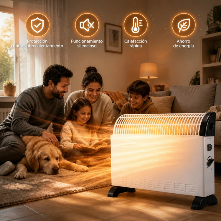 2000W Electric Convection Heater with Adjustable Thermostat and 3 Power Levels, Silent Low-Consumption Heater for Wall or Floor