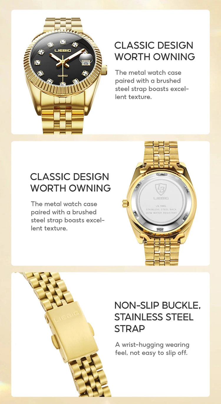 LIEBIG orologi da polso al quarzo eleganti di lusso delle migliori marche orologi automatici di moda per le donne orologio con cinturino in acciaio inossidabile Reloj Mujer platinumshop
