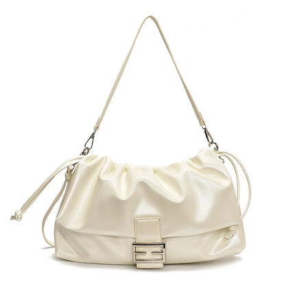 Women's Large Capacity Casual Single Shoulder Bag Soft Leather Cloud Pleated Drawstring Tote Bag Fashion Versatile Underarm Bag