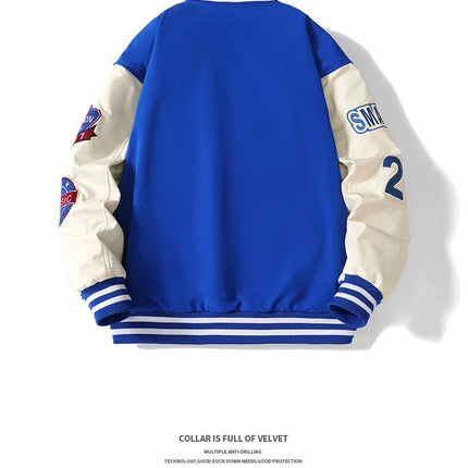 Men Varsity Baseball Bomber Jacket Hip Hop Harajuku Bone Letter Patchwork Leather Jackets Streetwear Women Unisex College Coats