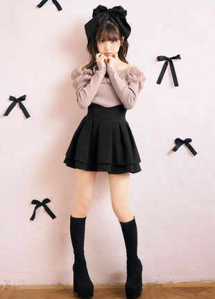 Minigonna a balze Lautaro Primavera Estate Nera Dolce Carina Kawaii a Vita Alta da Donna, Abbigliamento Cutecore Stile Giapponese Moda