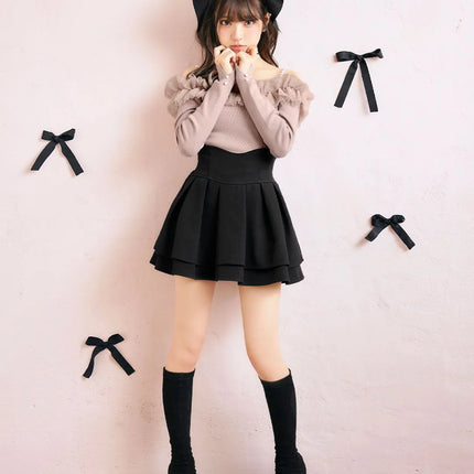 Lautaro Damen-Stufenminirock Frühling Sommer, Schwarz, Süß, Kawaii, Hohe Taille, Cutecore-Kleidung, Japanischer Modestil